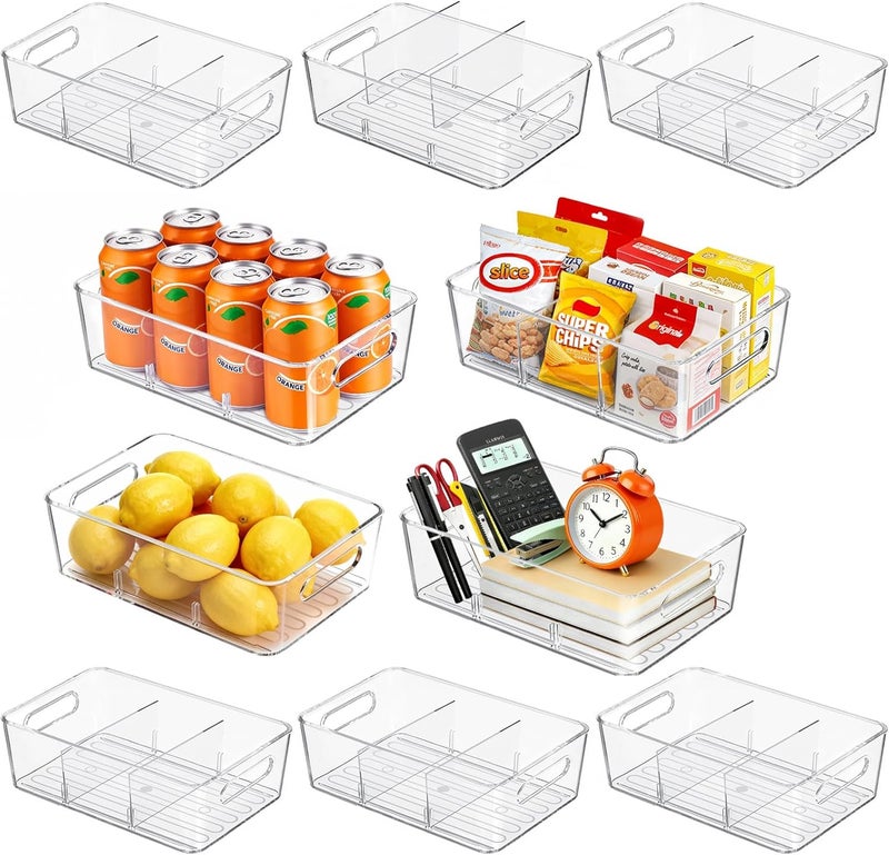 Mpotmiy 10 Pack Pantry Organizers and Storage,Clear Plastic Containers with 2 Dividers for Kitchen,Fridge Organization and Storage,Acrylic Bins for Pounches,Spice Packet,Snack organzier - Image 1
